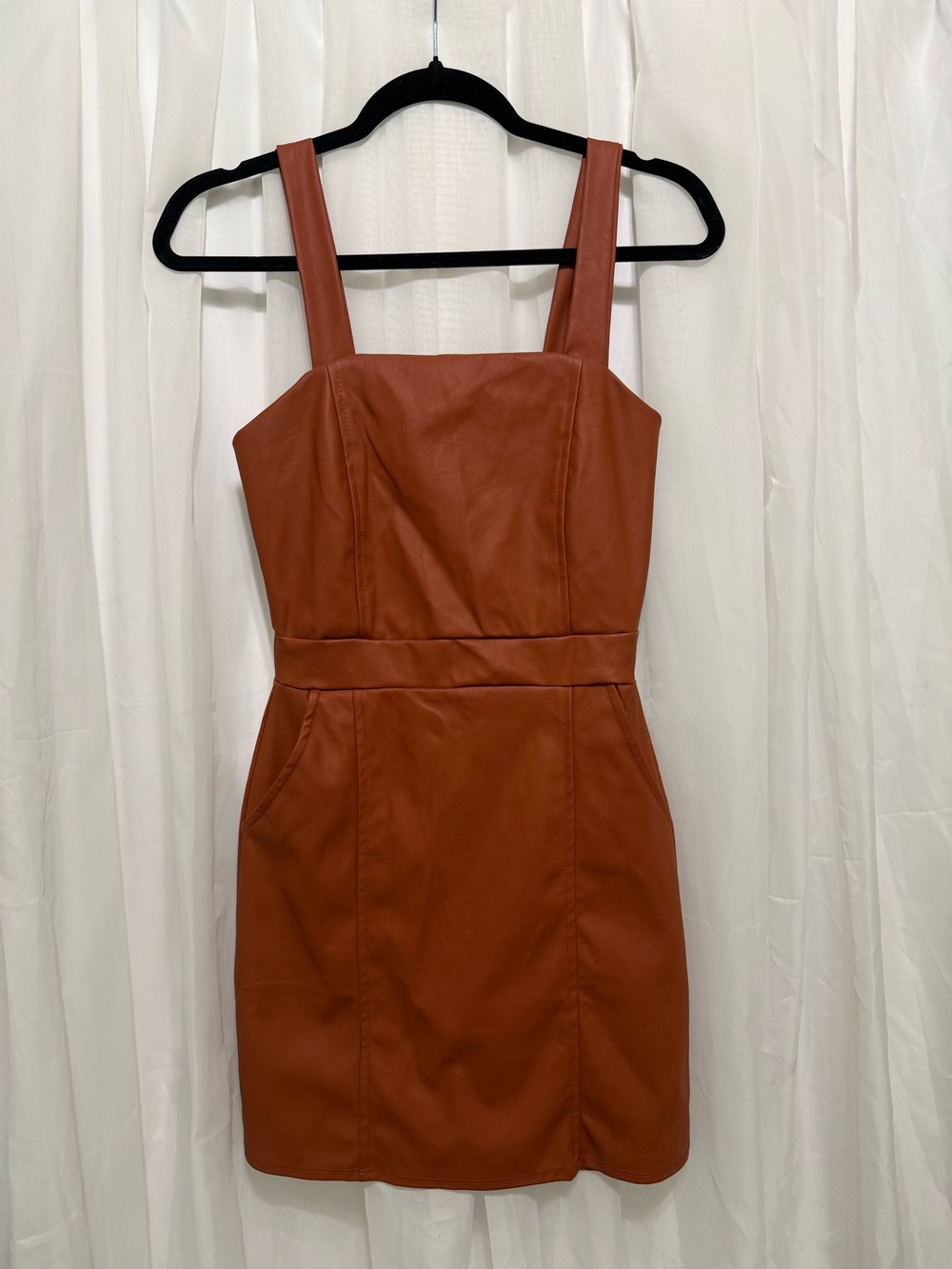 Faux Leather Dress - Rust